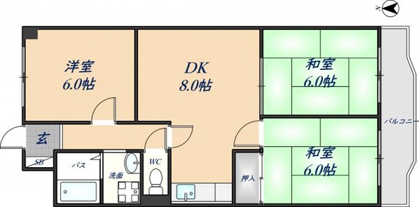 若江岩田駅 徒歩11分 3階の物件間取画像